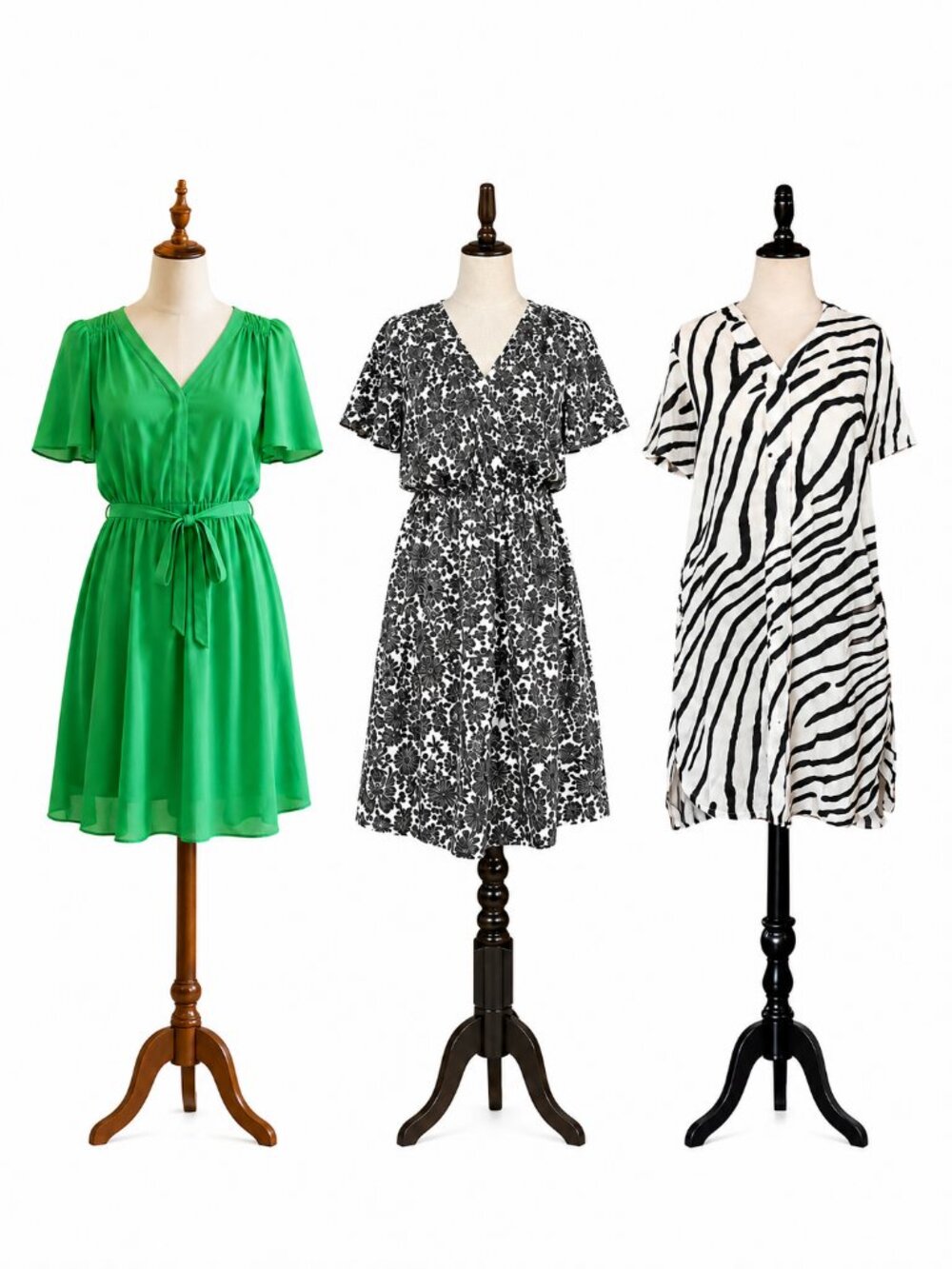 Lot of 3 H&M Dresses XS/S, Green, B&W Floral, Zebra Print (never worn, no tags)